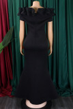 Red Elegant Solid Color Patchwork Backless Off Shoulder Long Dresses