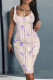 Nude Pink Casual Print Basic U Neck Vest Dresses