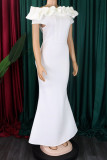 Red Elegant Solid Color Patchwork Backless Off Shoulder Long Dresses