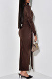 Apricot Elegant Solid Color Patchwork Ruched O Neck Long Dresses