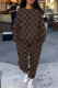 Dark Brown Casual Street Letter Print O Neck Long Sleeve Two Pieces