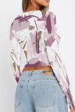 Coffee Casual Street Geometric Print Leopard Contrast O Neck Tops