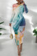 Colour Casual Print Patchwork O Neck Long Dresses