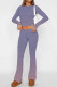 Purple Casual Street Gradient Print Contrast O Neck Long Sleeve Two Pieces