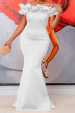 Red Elegant Solid Color Patchwork Backless Off Shoulder Long Dresses