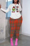 White Red Casual Print Basic O Neck Long Sleeve Two Pieces