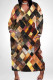 Brown Casual Print Pocket Patchwork V Neck Straight Plus Size Dresses