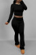 Black Casual Street Solid Color O Neck Long Sleeve Two Pieces