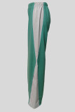 Green Casual Patchwork Contrast Loose Mid Waist Wide Leg Patchwork Bottoms