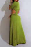 Black Sexy Casual Solid Color Hollow Out Slit O Neck Long Dresses