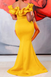 Red Elegant Solid Color Patchwork Backless Off Shoulder Long Dresses