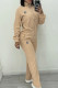 Khaki Casual Letters Pocket Patchwork Zipper Zipper Collar Long Sleeve Two Pieces
