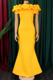 Red Elegant Solid Color Patchwork Backless Off Shoulder Long Dresses