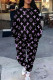 Black Purple Casual Street Letter Print Gradient Draw String Pocket Contrast O Neck Long Sleeve Two Pieces