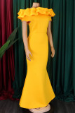 Red Elegant Solid Color Patchwork Backless Off Shoulder Long Dresses