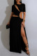Black Sexy Casual Solid Color Hollow Out Slit O Neck Long Dresses