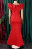Red Elegant Solid Color Patchwork Backless Off Shoulder Long Dresses