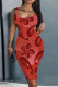 Red Casual Print Basic U Neck Vest Dresses