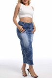 Blue Daily Butterfly Print Pocket Patchwork Slit Zipper Regular Mid Waist Straight Patchwork Bottoms