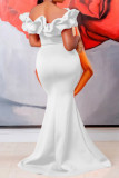 Red Elegant Solid Color Patchwork Backless Off Shoulder Long Dresses
