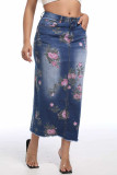 Blue Daily Print Pocket Patchwork Zipper Regular Mid Waist Straight Patchwork Bottoms