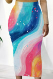 Multicolor Casual Print Patchwork Regular Mid Waist Conventional Full Print Bottoms