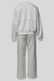 White Casual Solid Color Patchwork Zipper Zipper Collar Long Sleeve Two Pieces
