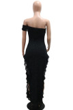 Apricot Elegant Solid Color Patchwork Backless High Slit Off Shoulder Irregular Dresses