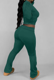 Navy Blue Casual Street Solid Color O Neck Long Sleeve Two Pieces
