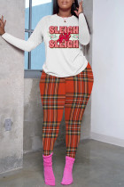 White Pink Casual Print Basic O Neck Long Sleeve Two Pieces
