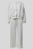 White Casual Solid Color Patchwork Zipper Zipper Collar Long Sleeve Two Pieces