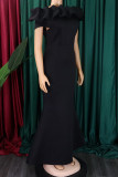 Red Elegant Solid Color Patchwork Backless Off Shoulder Long Dresses