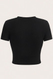 Black Casual Letters Patchwork O Neck T-Shirts