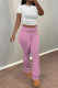 White Pink Casual Street Solid Color Contrast O Neck Short Sleeve Two Pieces