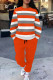 Tangerine Red Casual Print Pocket Patchwork O Neck Long Sleeve Two Pieces