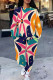 Multi-color Casual Print Pocket Patchwork O Neck Long Sleeve Two Pieces