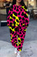 Rose Red Casual Print Pocket Patchwork O Neck Long Sleeve Two Pieces