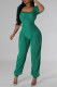 Green Casual Solid Color Patchwork Square Neck Regular Jumpsuits