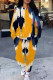 Yellow Casual Print Pocket Patchwork O Neck Long Sleeve Two Pieces