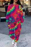 Blue Casual Print Pocket Patchwork O Neck Long Sleeve Two Pieces