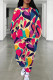 Colour Casual Print Pocket Patchwork O Neck Long Sleeve Two Pieces