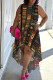 Black Casual Print Patchwork O Neck Irregular Plus Size Dresses