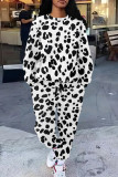 Blue Casual Print Pocket Patchwork O Neck Long Sleeve Two Pieces