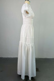 White Elegant Solid Color Patchwork Deep V Neck Long Dresses