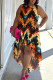 Orange Black Casual Print Patchwork O Neck Irregular Plus Size Dresses