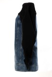 Blue Casual Patchwork Contrast O Neck Long Sleeve Regular Denim Dresses (Removable Sleeves)