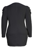 Black Casual Solid Color Buttons Patchwork V Neck Straight Plus Size Dresses