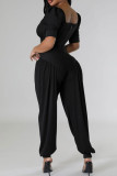 Green Casual Solid Color Patchwork Square Neck Regular Jumpsuits