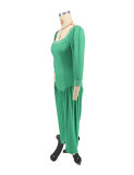 Green Casual Solid Color Patchwork Square Neck Regular Jumpsuits