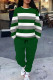 Green Casual Print Pocket Patchwork O Neck Long Sleeve Two Pieces